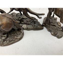 Six Franklin Mint bronze models of African animals, comprising Lion, Black Rhinoceros, Greater Kudu, Cheetah, Giraffe and African Elephant, tallest example H14cm