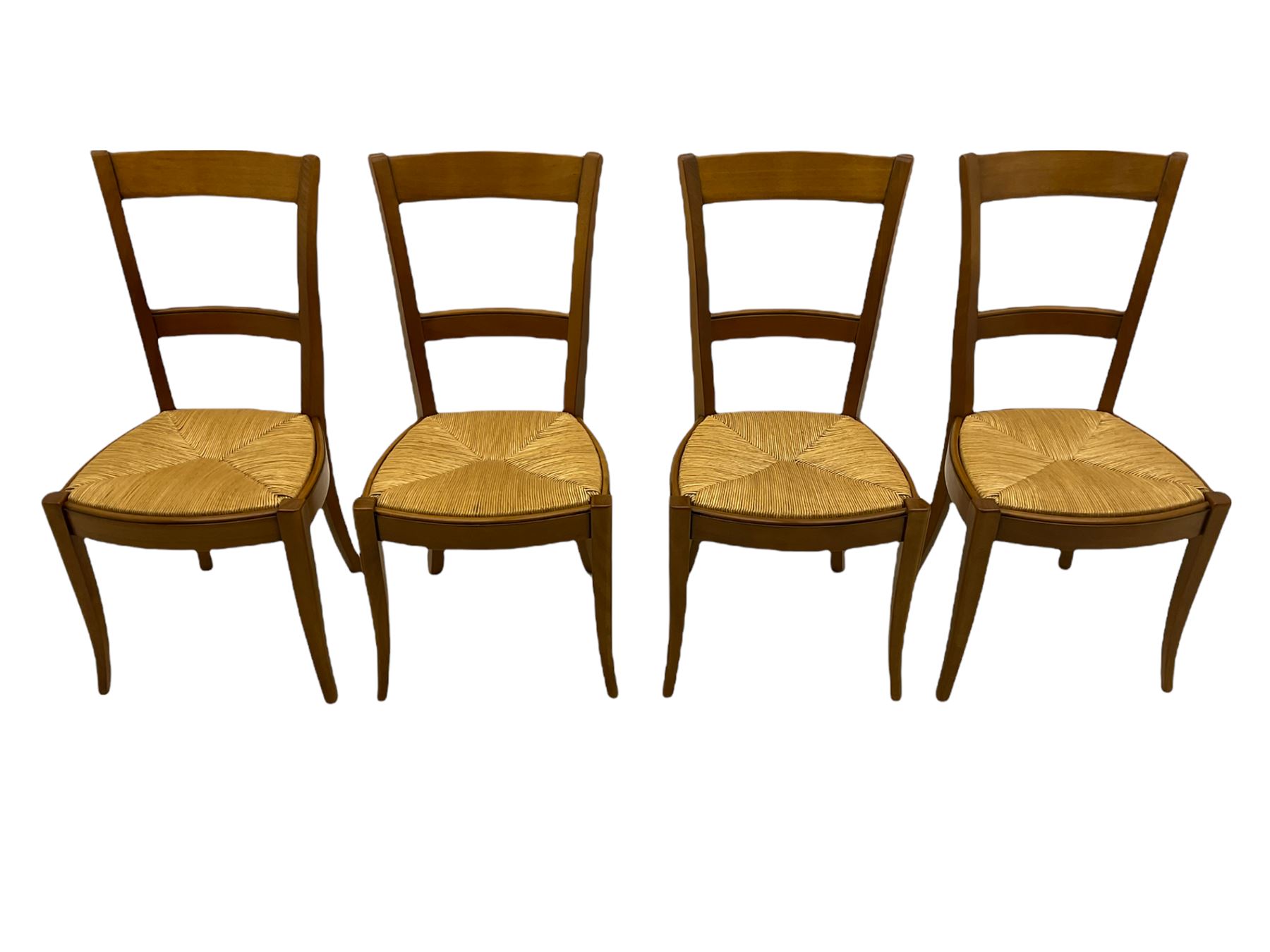 Grange Furniture cherry wood dining table, and eight chairs with rush seats