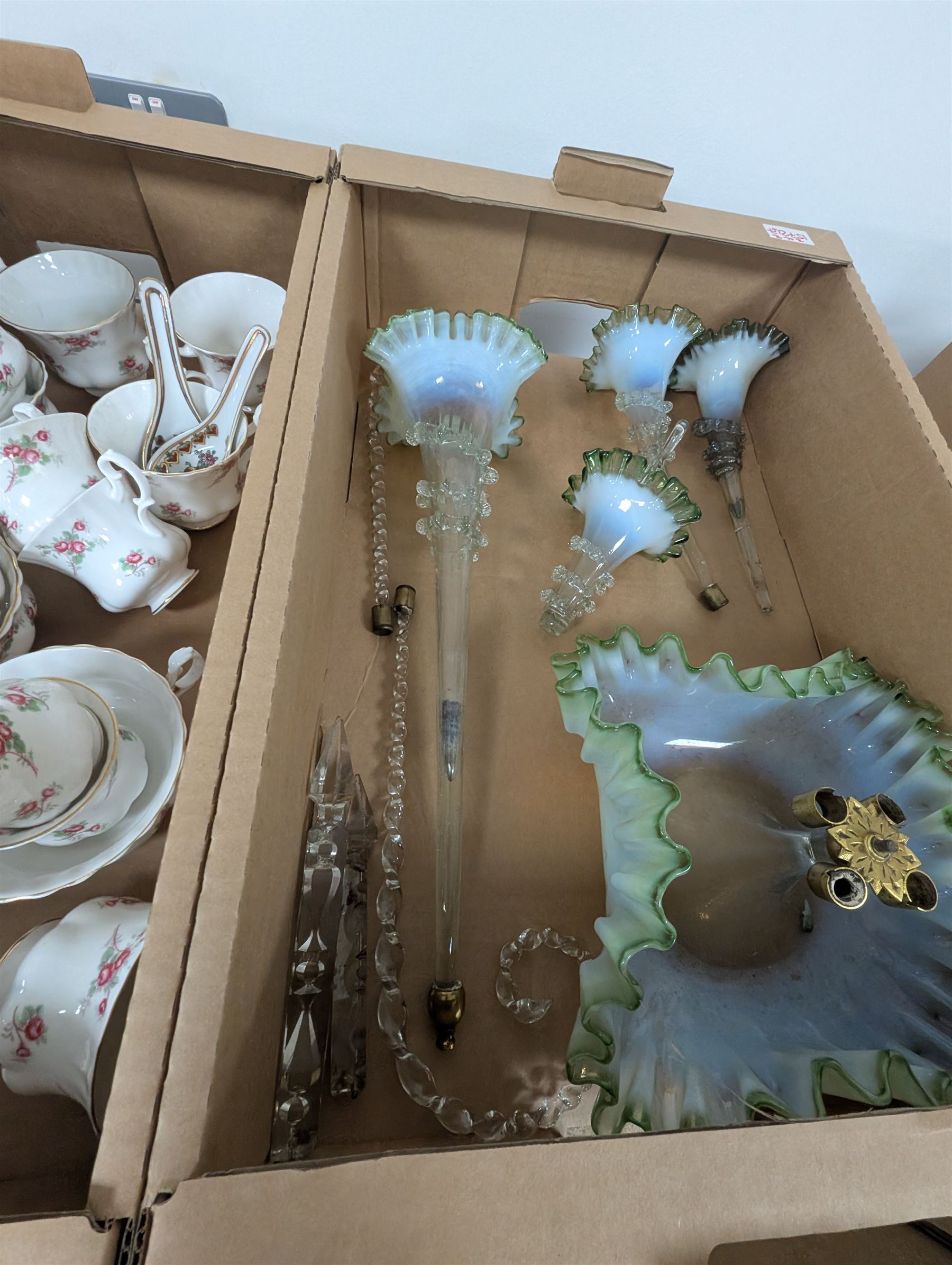 Large quantity of collectables, including Kunde clock, glassware, Danby, ceramics etc, in twelve boxes   