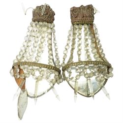 Pair of French Empire wall sconces with mirror panelled backs, hung with button and spear ...