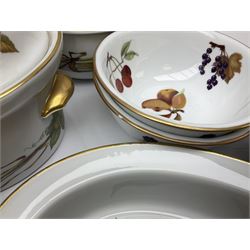Royal Worcester Evesham pattern part dinnerwares, to include, three covered tureen of various sizes, two serving platters, eight dinner plates, sauce jug and plate etc (37)