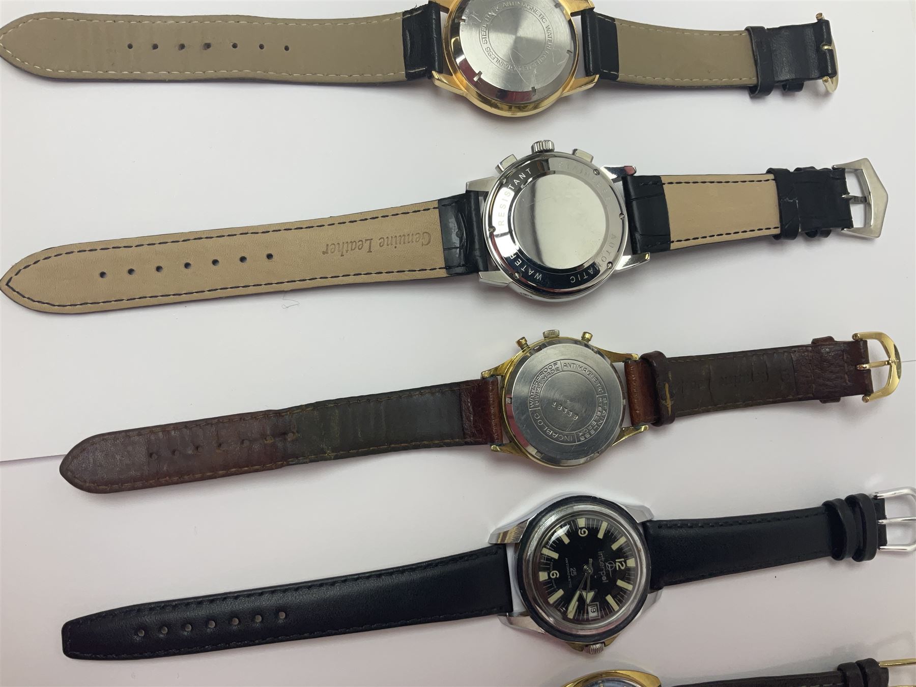 Three automatic wristwatches including Seiko, Debert chronograph and Swiss Emperor and four manual wind wristwatches including Chronograph Swiss, Interpol, Mithras chronograph and Oris