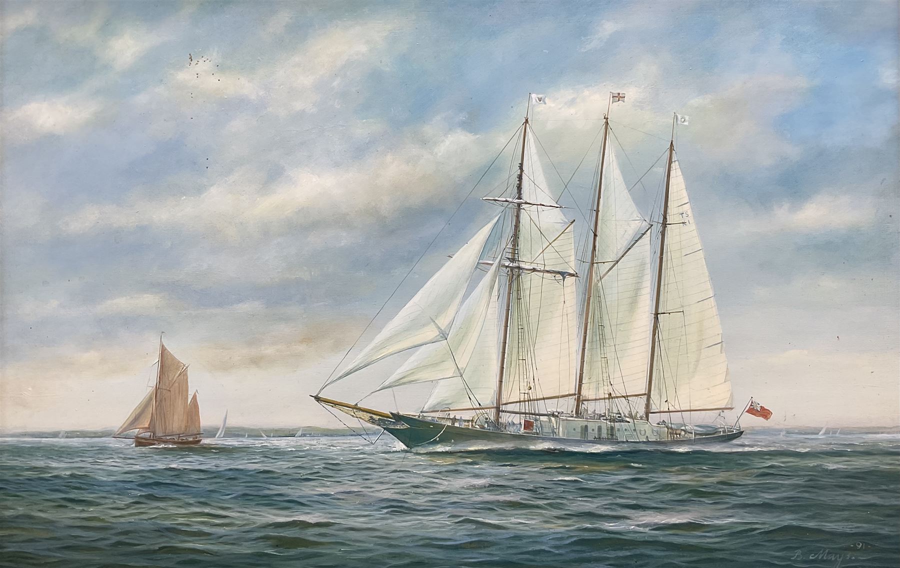 Brian Mays (British 1938-2005): Training Ship 'Sir Winston Churchill', oil on canvas signed, titled and dated 1991 verso 29cm x 44cm 
Provenance: direct from the family of the artist.