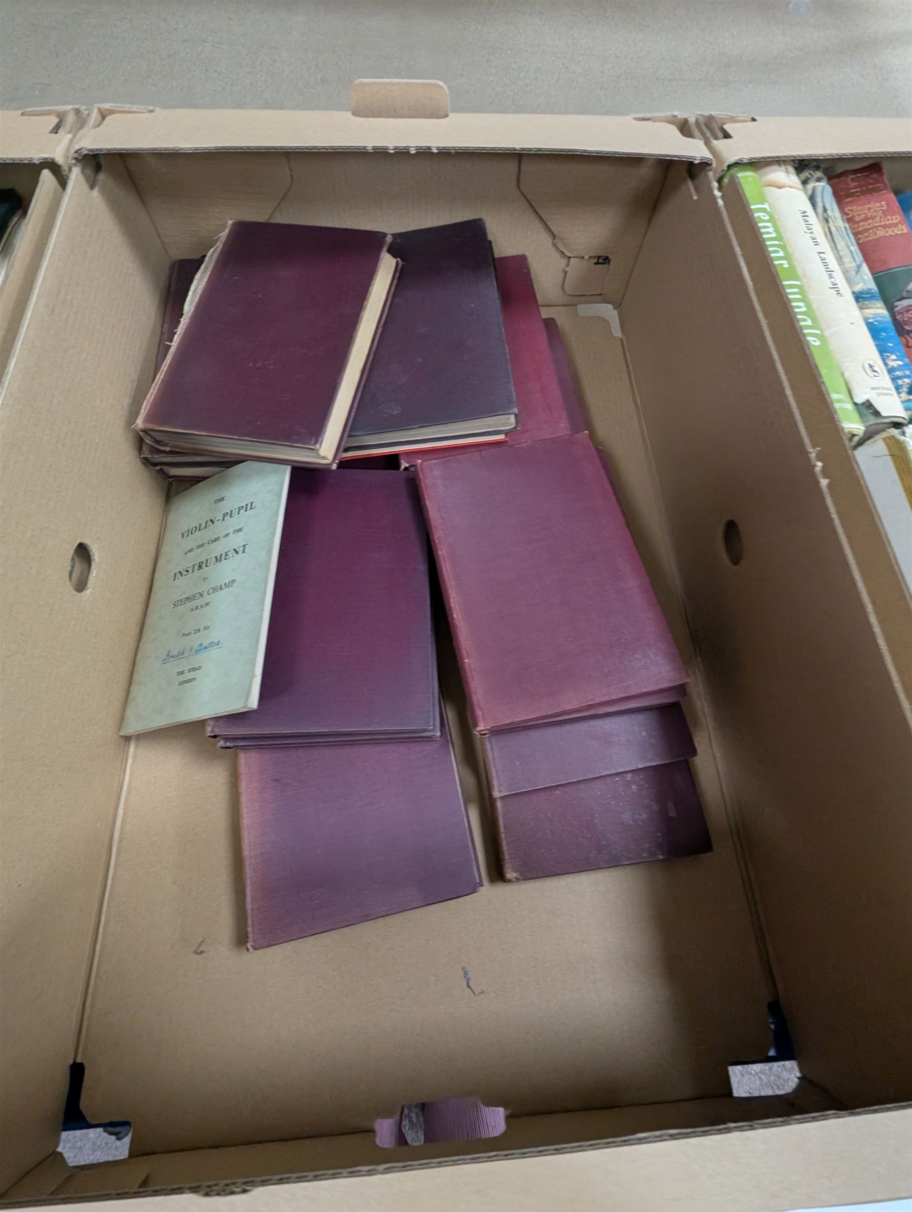 Collection of books, including John Slimming; Temiar Jungle, Duck Lake; Stories of the Canadian Backwood, The Art of Japanese Flower Arranging, engineering books and The Strad library music books, etc 