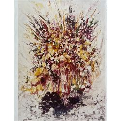 Henry Roland (Belgian 1919-2000): Three mixed media still life studies variously signed, titled and dated together with a signed Sketch of a Lady upon a beermat; a posthumous album of prints with other Roland ephemera max 24cm x 32cm (5)