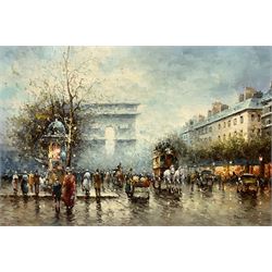 Johnny Gaston (British 1955-): Parisian Street Scene, oil on canvas signed 59cm x 90cm