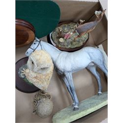 Collection of figures, including Border Fine Arts Grey Thoroughbred Stallion, Capodimonte Heron and Tramp, etc