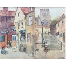 John Wynne Williams (British fl.1900-1920): Whitehead Hill and St Mary's Steps Scarborough, pair watercolours signed 24cm x 16cm (2)