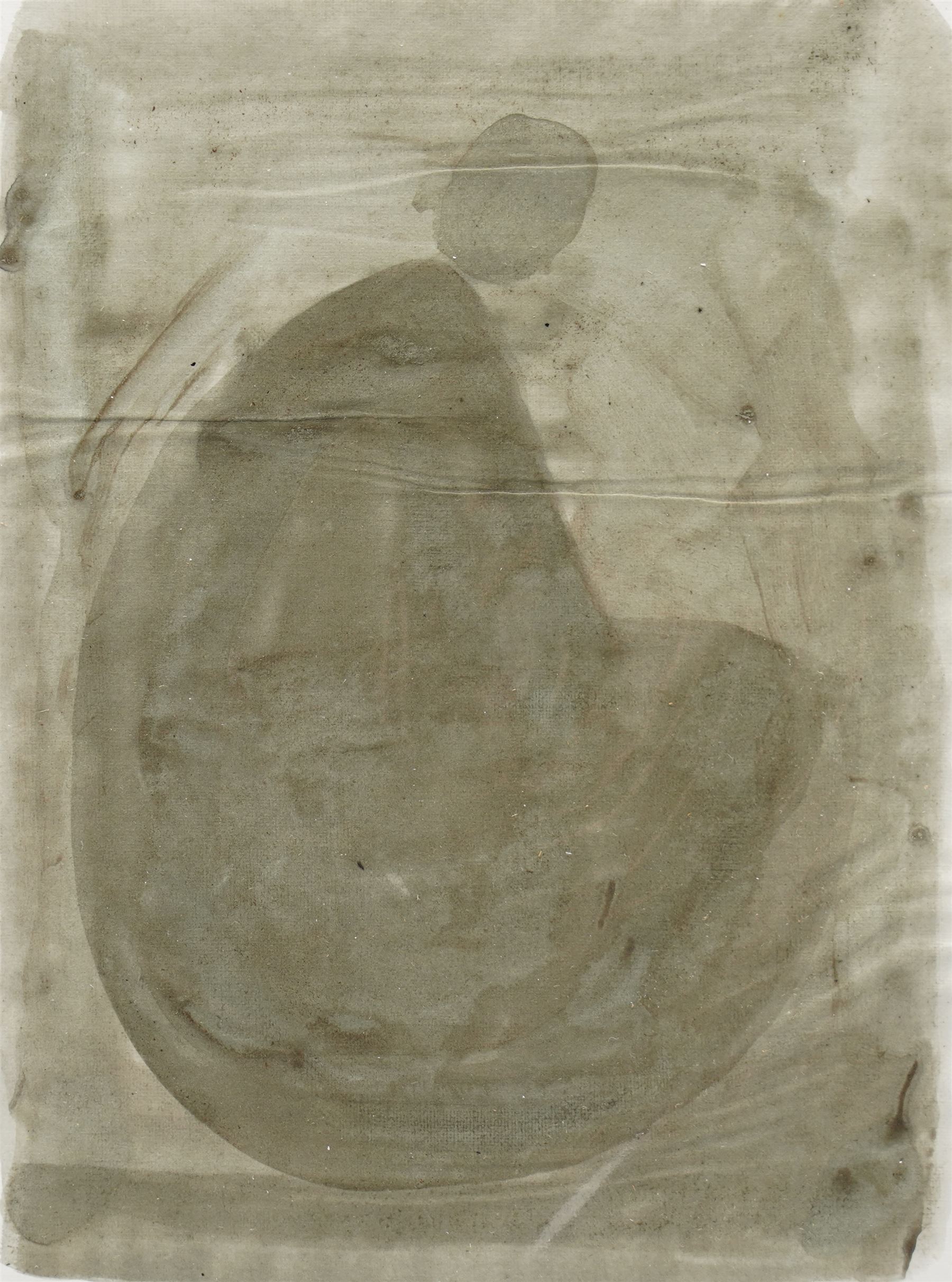Ivan Peries (Sri Lankan 1921-1988 - Columbo '43 Group): Seated Man, watercolour on paper signed with initials and dated '82, 29cm x 21cm (unframed) 
Notes: Ivan Peries was a founding member of the '43 group, a 20th century modern art group in Columbo (previously British Ceylon) in the mid-20th century. This picture was part of a large series of similar works produced by Peries and begun in 1982, they are all dated '82 regardless of the production date in order to preserve continuity. The V&A museums contains three very similar works part of this series. 
Provenance: The vendor was a very close friend of the artist and his family. These works were acquired from the wife of the artist - Veronica Peries, during the time she lived at Southend on Sea - UK. 