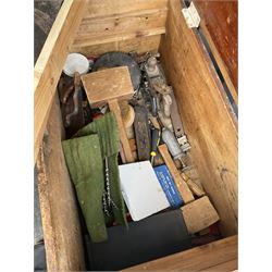 Deep cut precision mitre saw with Makita electric router and wooden chest of tools - THIS LOT IS TO BE COLLECTED BY APPOINTMENT FROM DUGGLEBY STORAGE, GREAT HILL, EASTFIELD, SCARBOROUGH, YO11 3TX