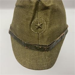 WW2 Japanese jungle cap with brass star insignia and chin strap