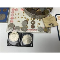 Coins, banknotes and miscellaneous items, including various denominations of Great British pre-decimal coinage, commemorative crowns, The Royal Bank of Scotland one pound notes, The Bank of England one pound notes, United States of America 1972 Eisenhower proof dollar coin in display case, empty unofficial display for a the 'London 2012 Olympic 50p Collection' etc