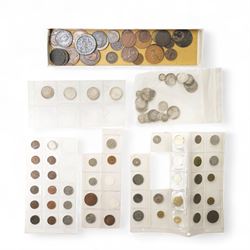 Quantity of pre 1947 silver coinage, Victorian 1887 shilling, German coins etc