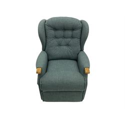 Sherborne England Lyndon electric reclining armchair, upholstered in Highland Baltic fabric, light oak legs