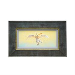Victor Arseni (Moldovan 1969-): The Four Archangels - Michael Gabriel Raphael and Uriel, set four oils on board signed and inscribed verso 13cm x 29cm (4)