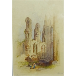  E D (19th century): 'Whitby Abbey', watercolour titled signed with initials and dated 1881, 24cm x 16cm three 19th century watercolours of wind and water mills (4)  
