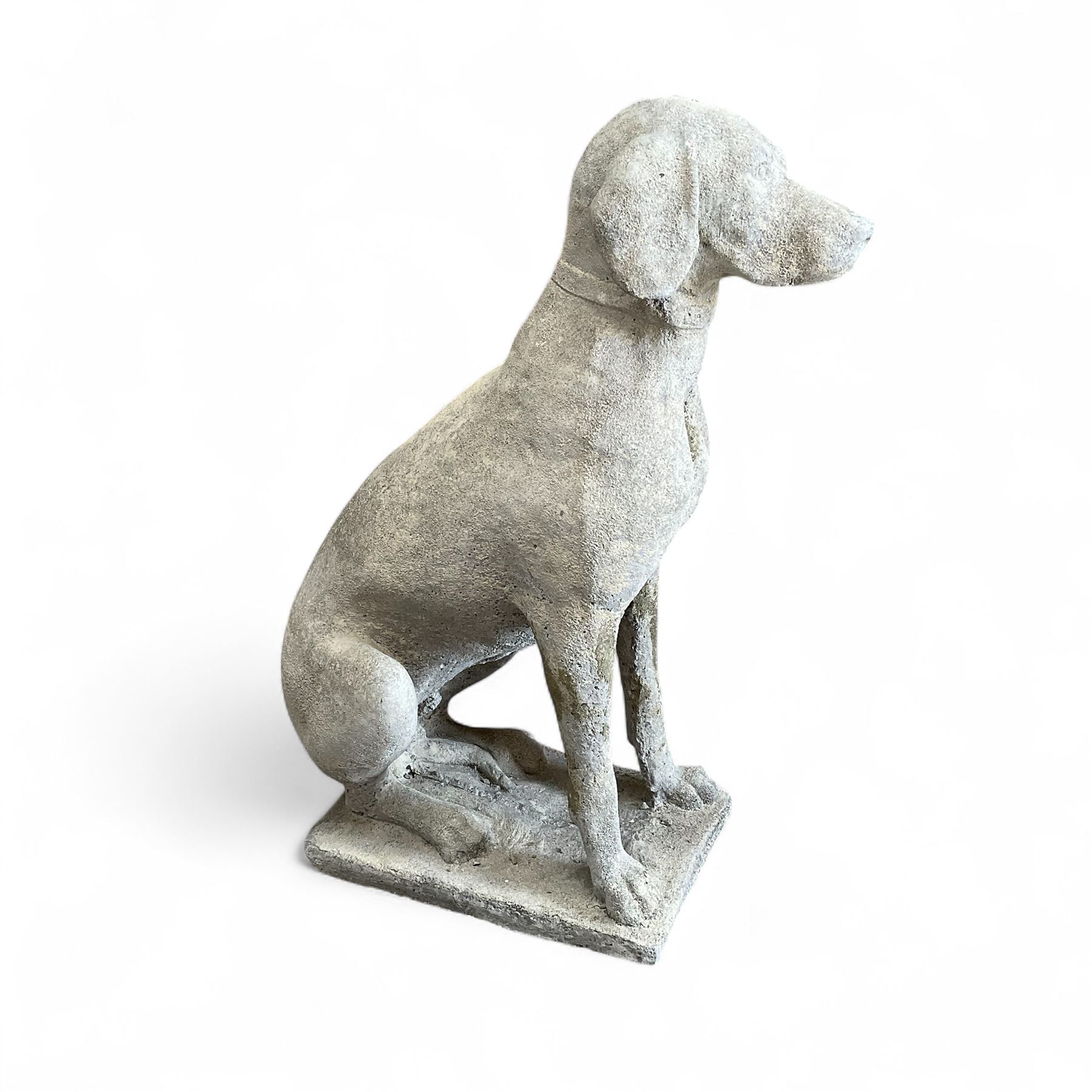 Large Cast Stone Hunting Dog on rectangular plinth,