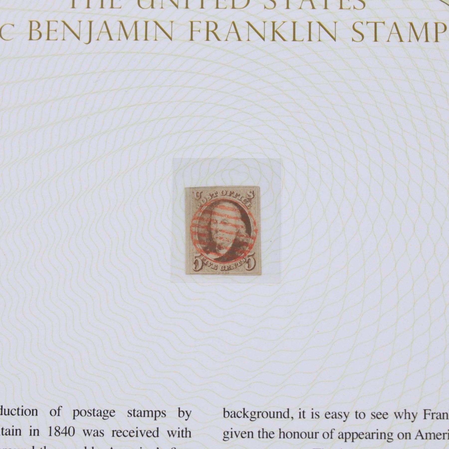 United States of America 1947 'Benjamin Franklin' five cent stamp, in Westminster presentation folder