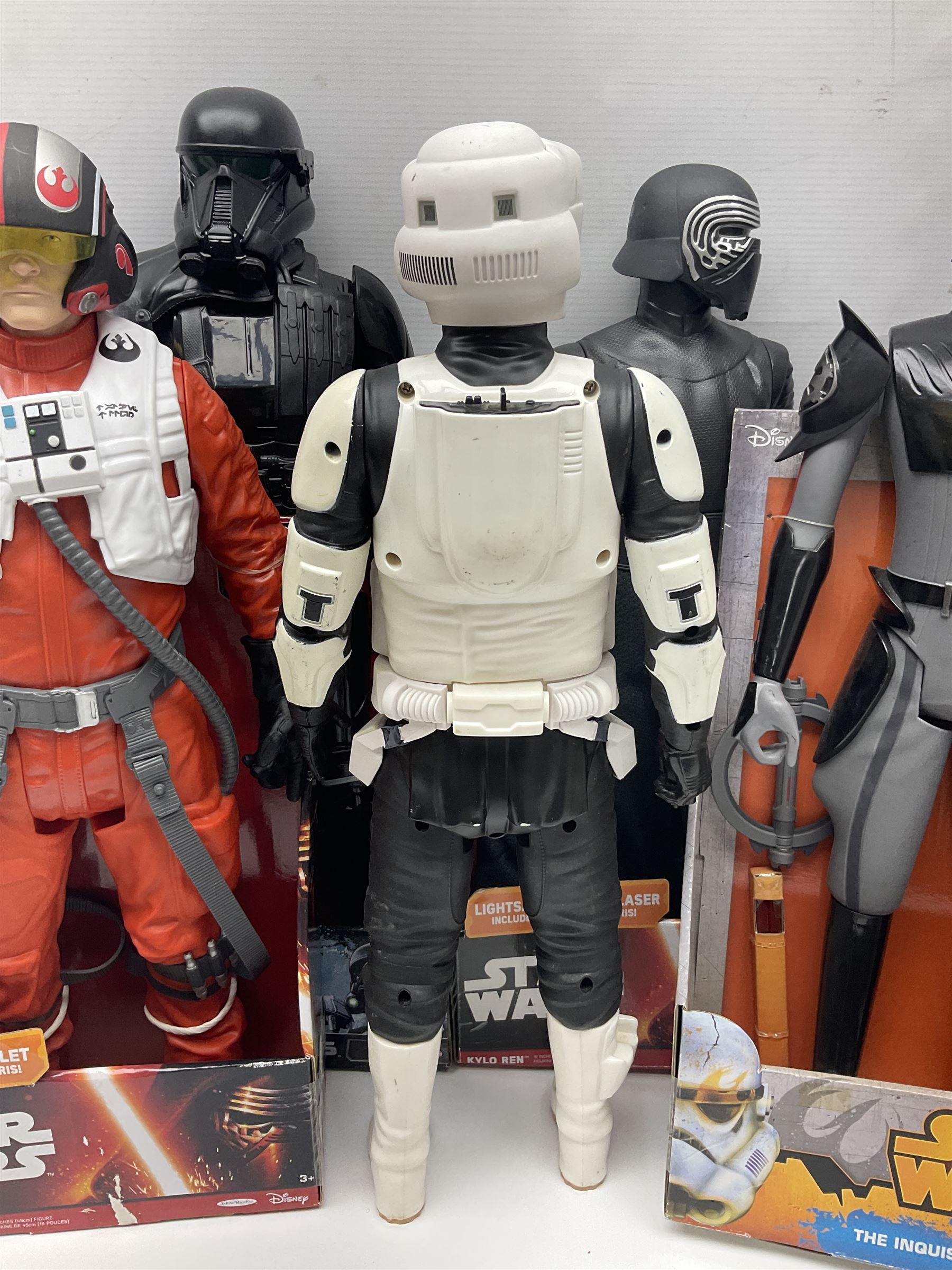 Star Wars - seven Jakks Pacific Big-Figs comprising Death Trooper, Kylo Ren, Darth Maul, First Order Stormtrooper, Poe Dameron, The Inquisitor and Executioner Trooper; all boxed; and another unboxed (8)