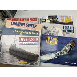 Six Atlas Editions ring binders of Warships Maxi Cards; and large quantity of booklets, cigarette cards etc of naval and shipping interest