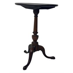 Early 19th century mahogany tripod table, dished top, turned column, cabriole legs on pad feet