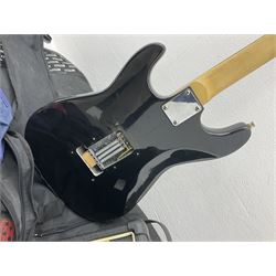 Electric guitar with carry case L100cm, various other guitar bags, Fender and Gibson USA straps and a Vox mini 3 G2 guitar amplifier
