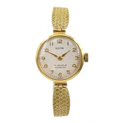 Hefix 9ct gold ladies manual wind bracelet wristwatch, hallmarked, boxed