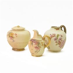 Royal Worcester blush ivory jar and cover, of baluster form with floral decoration highlig...