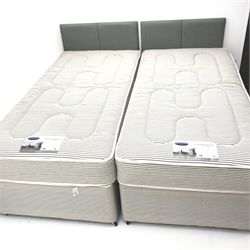  Pair Highgrove Balmoral 3' single divan beds with headboards and mattresses, W92cm, H100cm, L190cm  