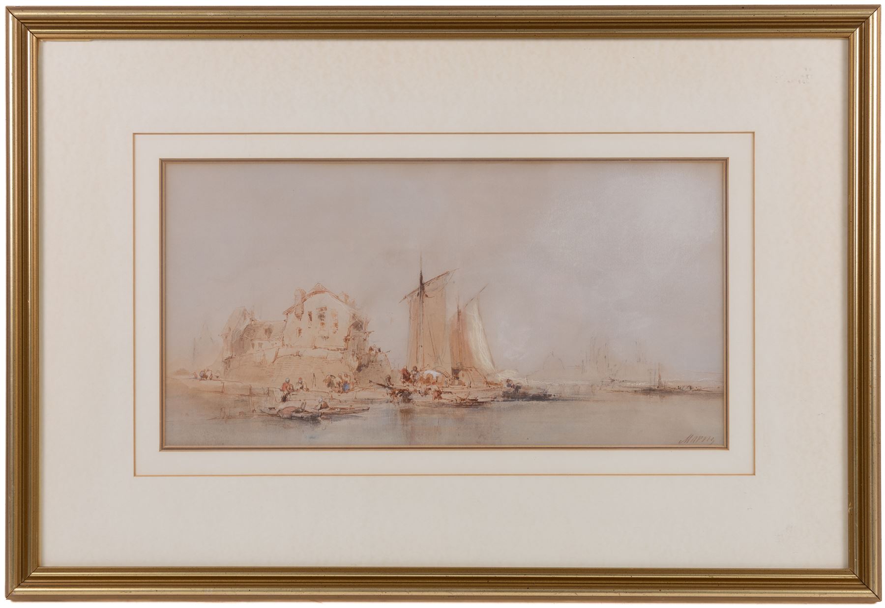 Paul Marny (French/British 1829-1914): Continental Port Scenes, two watercolours signed, max 19cm x 37cm (2)