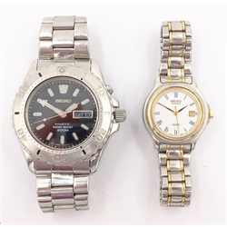  Seiko Kinetic 200m stainless steel wristwatch 5M43-0C90 no 767934, Seiko quartz SQ100 bi-metal wristwatch and a Seiko stainless steel cocktail watch  