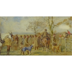  John Atkinson (Staithes Group 1863-1924): The Hunt Meet with Lurchers, watercolour and gouache signed 16.5cm x 29cm  