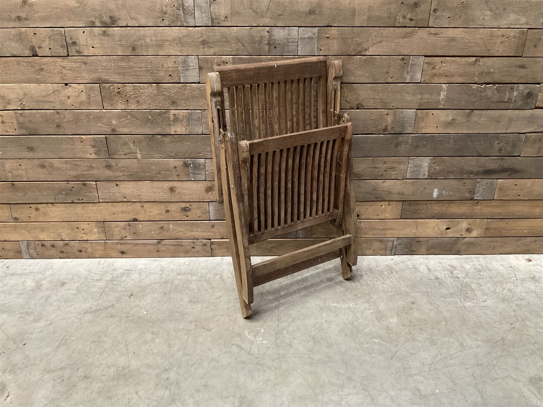 Garden teak table with set four high back reclining chairs