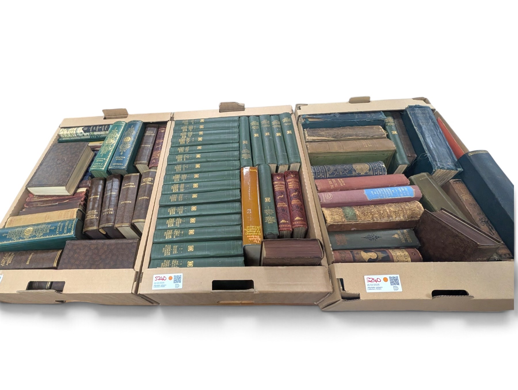 Large collection of books, including Frank Buckland - Curiosities of Natural History, Natural History of Birds, The Novels Charles Dickens, Pickwick Club, etc  
