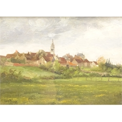  Village Landscapes, pair oils on board bears signature Owen Bowen 12cm x 19cm (2)  