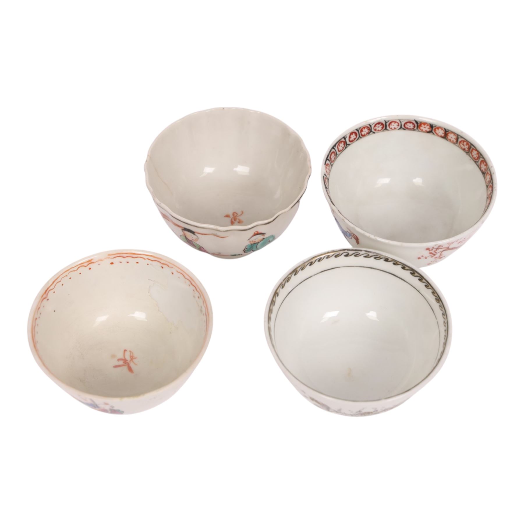 18th century Chinese export grisaille cup, decorated with Juno, the Roman Goddess of marriage together with another grisaille tea bowl and other tea bowls and cups