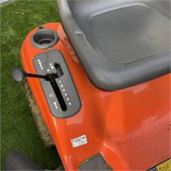 Husqvarna TS138 petrol garden tractor with Husqvarna T275 trailer with metal fuel canister and sack barrow - THIS LOT IS TO BE COLLECTED BY APPOINTMENT FROM DUGGLEBY STORAGE, GREAT HILL, EASTFIELD, SCARBOROUGH, YO11 3TX