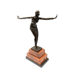 After Demetre Chiparus, an Art Deco style bronze, modelled as a dancer, raised upon a stepped marble base, including base H47.5cm.