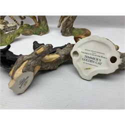 Ten Franklin Mint National wildlife Foundation Big Cats of the World figures to include, White Bengal Tiger, Jaguar, Cougar, Cheetah, Clouded Leopard etc, with display stand