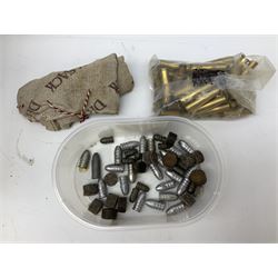 Tin deed box containing quantity of various gauge cartridge re-loading materials including brass cases, swaged lead balls, bullets etc