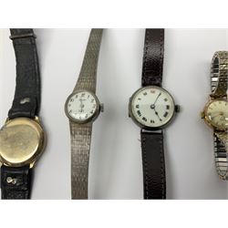 Tudor Royal 9ct gold ladies wristwatch, on expanding gilt bracelet, Gillex silver wristwatch, on silver bracelet, two early 20th century silver wristwatches and one other gilt wristwatch, all manual wind movements