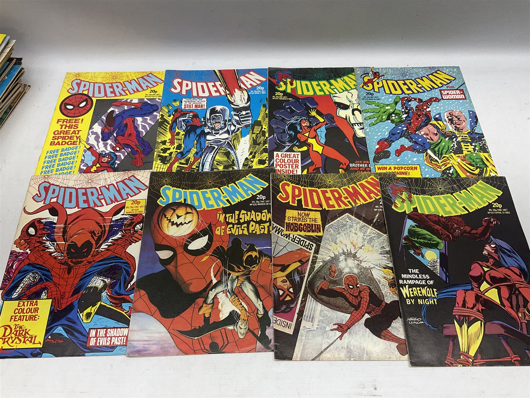 Spider-Man comics (1982-1985) nos 500-527, 529-535, 537-552, 579-602, 604-614, 620-626, and 628-631 (97)