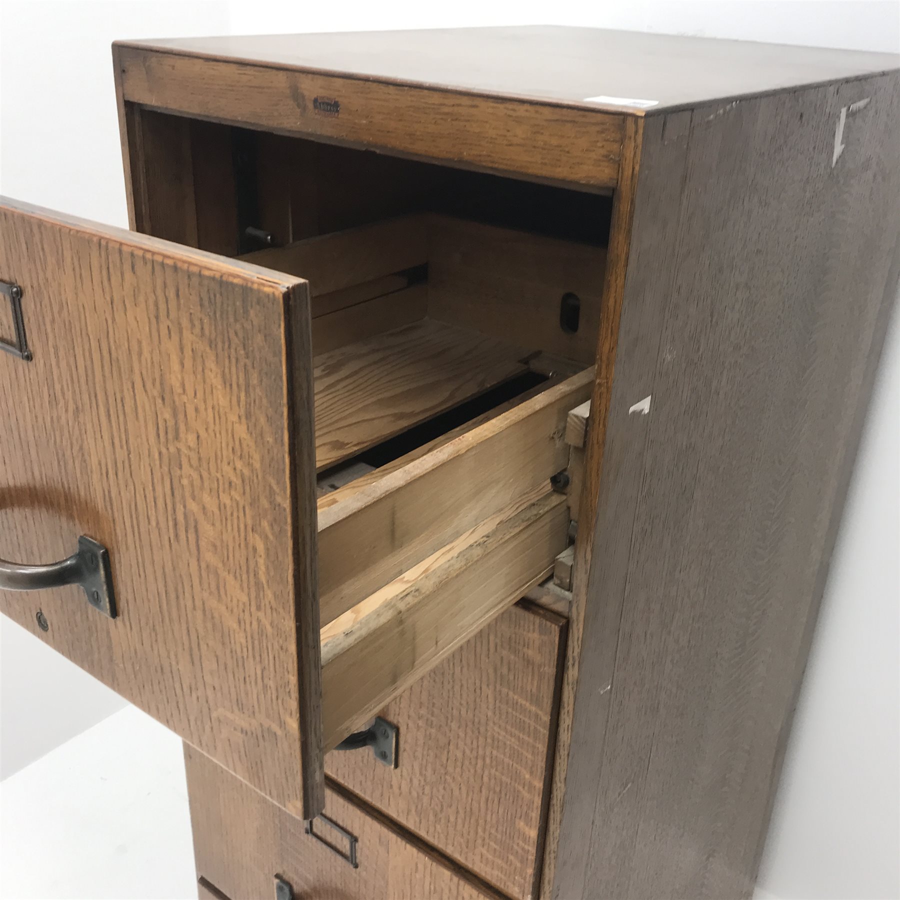  Abbess vintage oak filing cabinet, four drawers, W49cm, H130cm, D66cm  