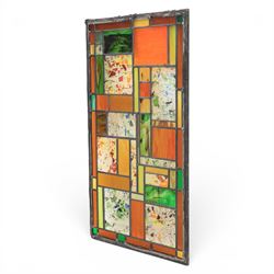 Valerie Green - 21st century stained glass and leaded panel, in green, orange and yellow colourways   