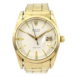 Rolex Oysterdate Precision gold-plated gentleman's wristwatch, model No. 6694, serial No. 616468, on original strap, boxed