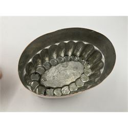 Five Victorian copper jelly mould, largest H10cm, L16cm