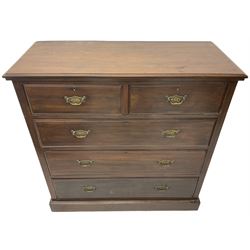 Late Victorian walnut chest, fitted with two short and three long drawers, on plinth base 