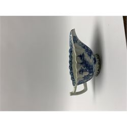 Mid 18th century Bow cream boat, circa 1760, decorated in the Desirable Residence pattern, L13.5cm