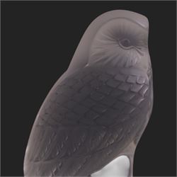 Lalique frosted glass owl, signed to base, H9cm