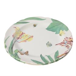 Modern Spode dinner service for twelve plates settings, decorated in the Floral Haven pattern, comprising large plates, smaller plates, dishes, side plates, and pair of serving bowls, largest plates D32cm